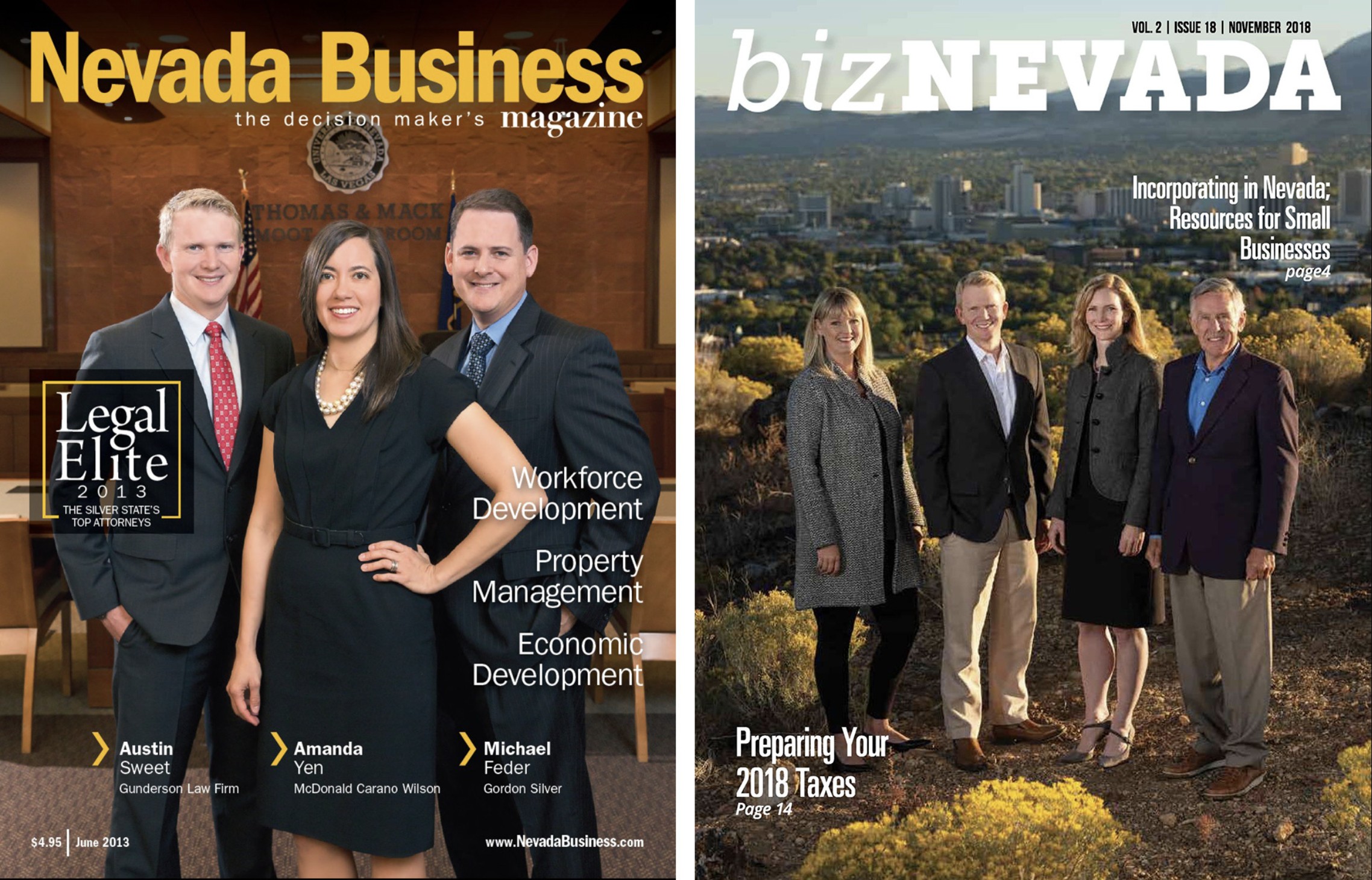 Nevada Business Magazine Legal Elite 2013 and bizNEVADA November 2018